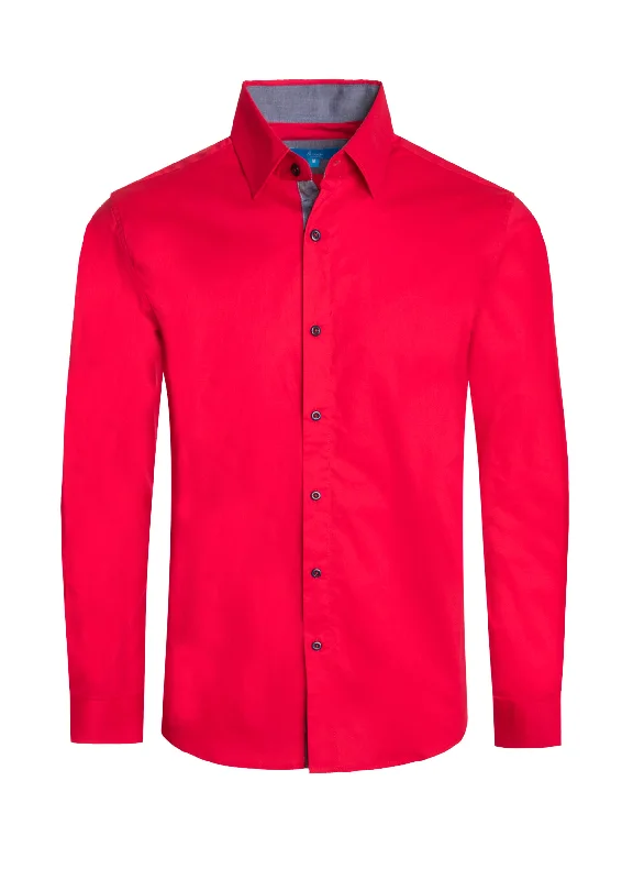 Red Solid Cotton-Stretch L/S Shirt (4020)