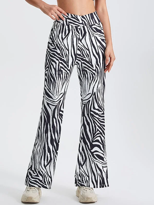ZASUWA Female Zebra Print Flare Hip-Lift Pants Practical Women's Quick - dry