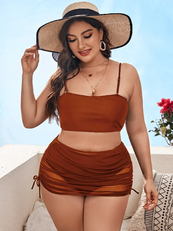 Casual Plain Spaghetti Strap Plus Size Bikini Sets