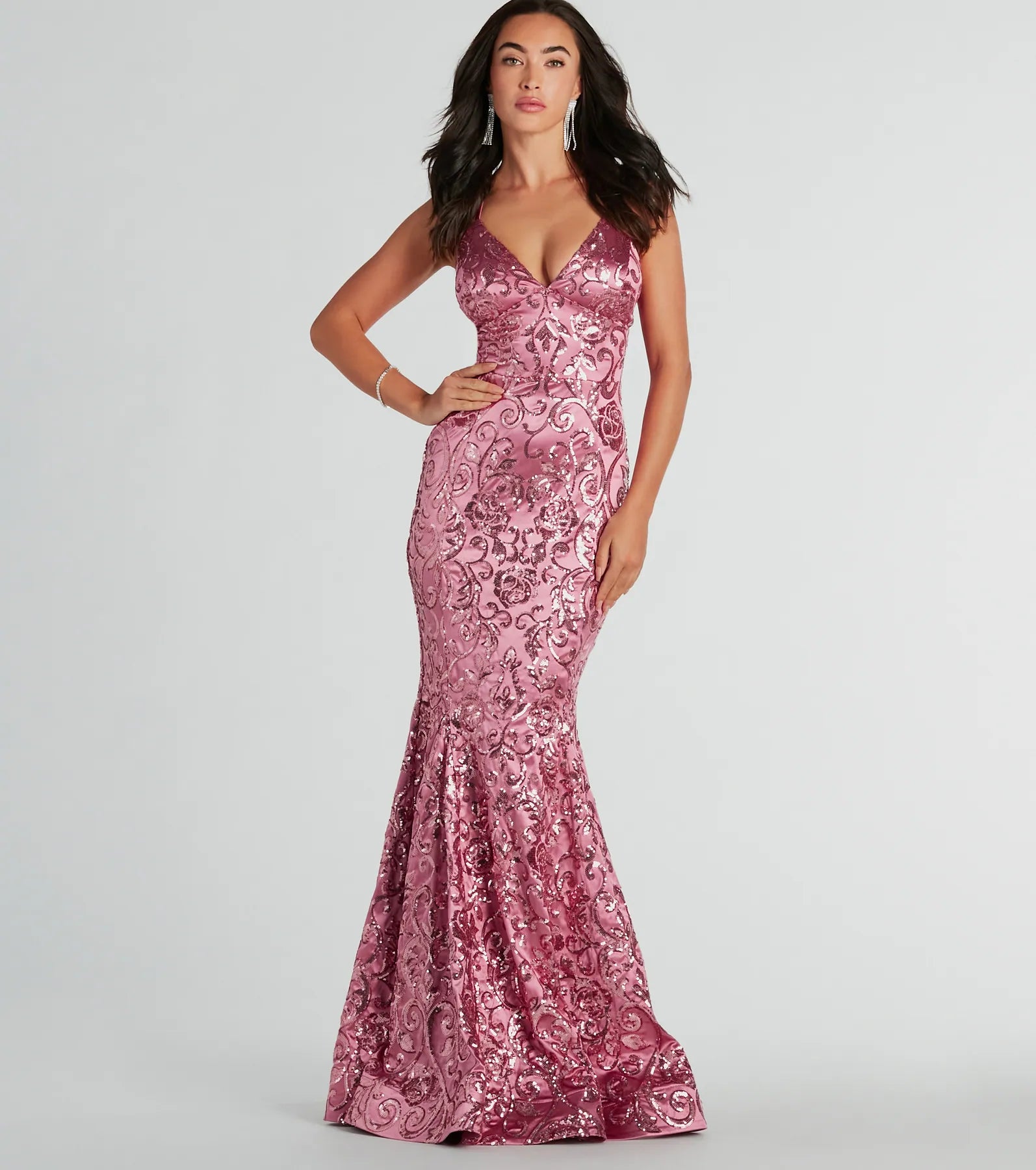 Saskia Lace-Up Mermaid Sequin Satin Formal Dress