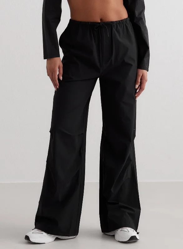 Black Windbreaker Plain Parachute Pants