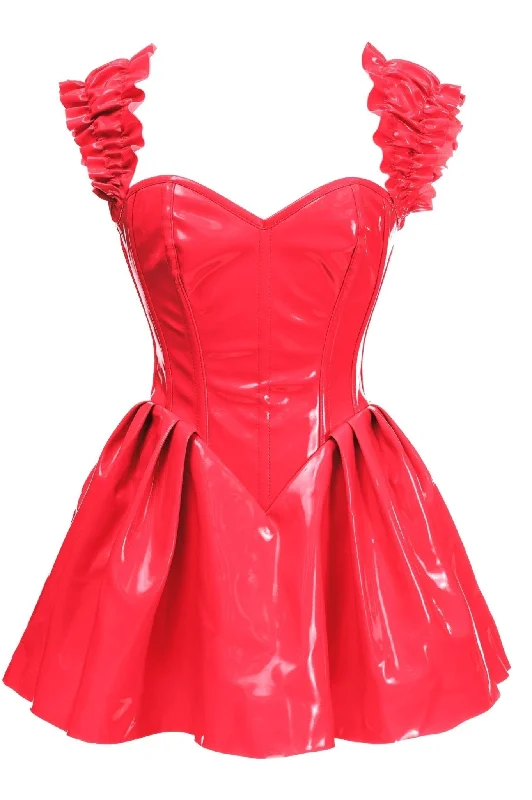 Luxurious Steel-Boned Glossy Red Vinyl Corset Dress