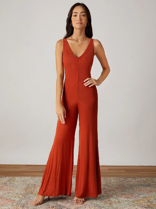 Elegant Plain Sleeveless Spaghetti Strap Natural Long Women Jumpsuit