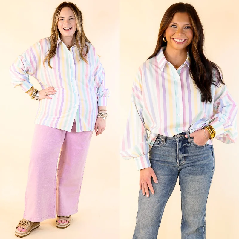 The Cowgirl Way Button Up Pastel Striped Top in White