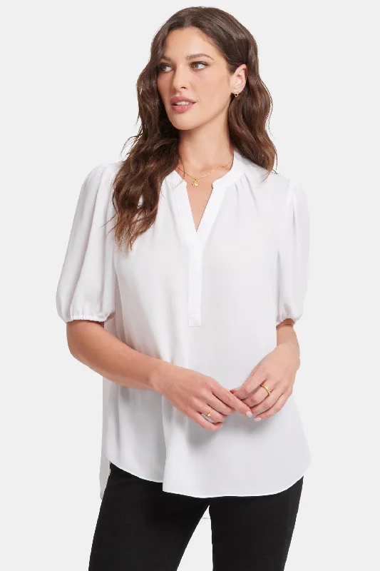 Short Puff Sleeve Popover Top - Optic White