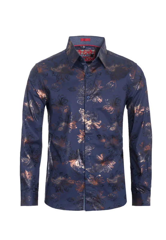 Navy Floral Printed Long Sleeve Shirt (4021L)