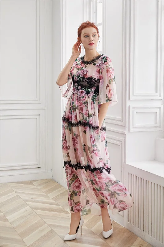 Floral Dress W/ 3D Flowers Modern Women's 