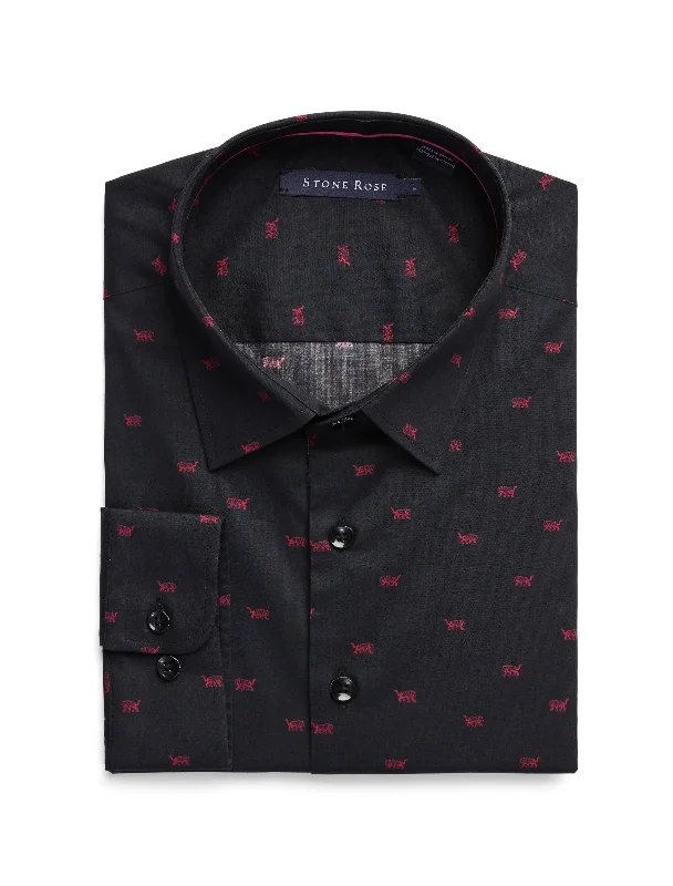 Black Tiger Print Woven Shirt