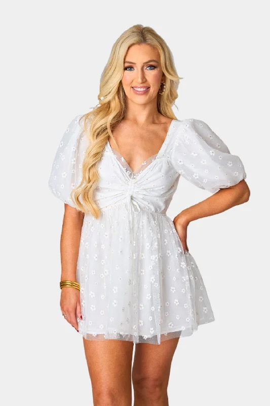 Hannah Elastic Waist Mini Dress - English Daisy Sleek Women's 