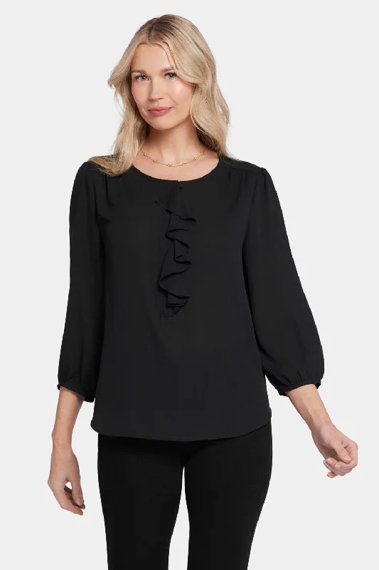 Flounce Front Blouse - Black