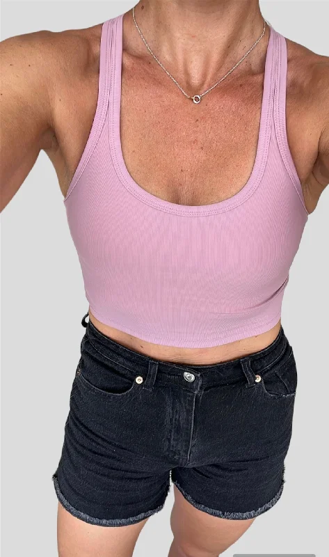 Pink Long Line Ribbed Bra Top