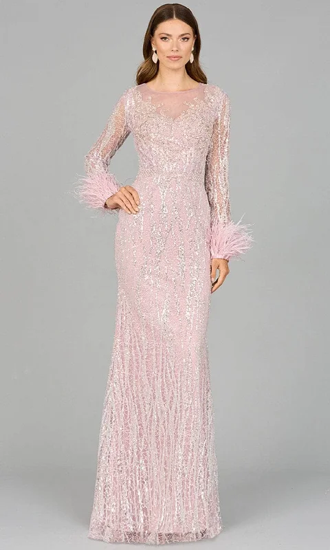 Lara Dresses 29049 - Illusion Jewel Feather Cuff Evening Dress