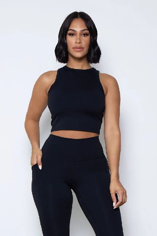 ESSENTIAL CREWNECK CROP-BLACK