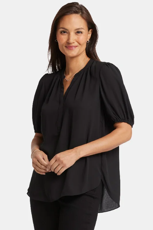 Short Puff Sleeve Popover Top - Black