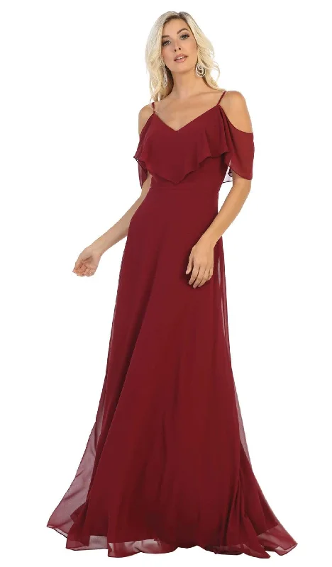 May Queen - MQ1686 Draping Off Shoulder Chiffon Long Dress Streetwear Style for 