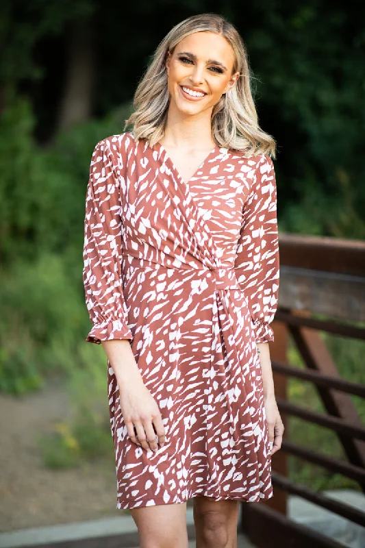 Rust and White Abstract Animal Print Dress