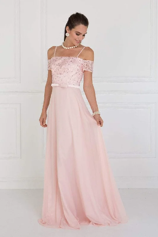 Elizabeth K - GL1521 Off Shoulder Lace Bodice Chiffon A-Line Gown Feminine Women's Soft Elizabeth K - GL1521 Off Shoulder Lace Bodice Chiffon A-Line Gown Feminine Women's Soft