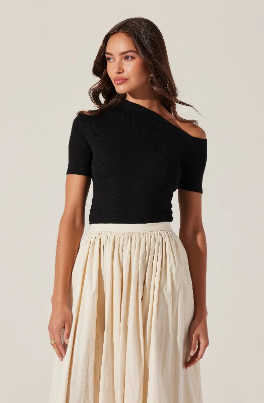 Ash Ribbed Off Shoulder Top