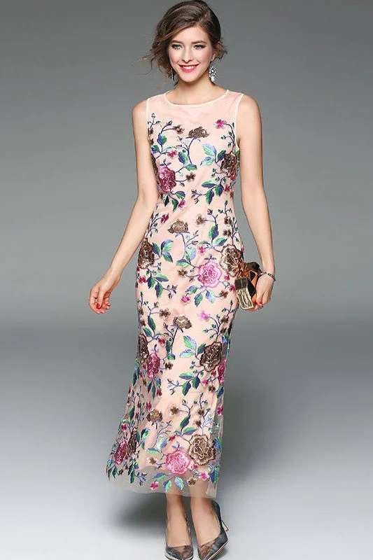 Floral Embroidered Gown Athletic Women's High - 