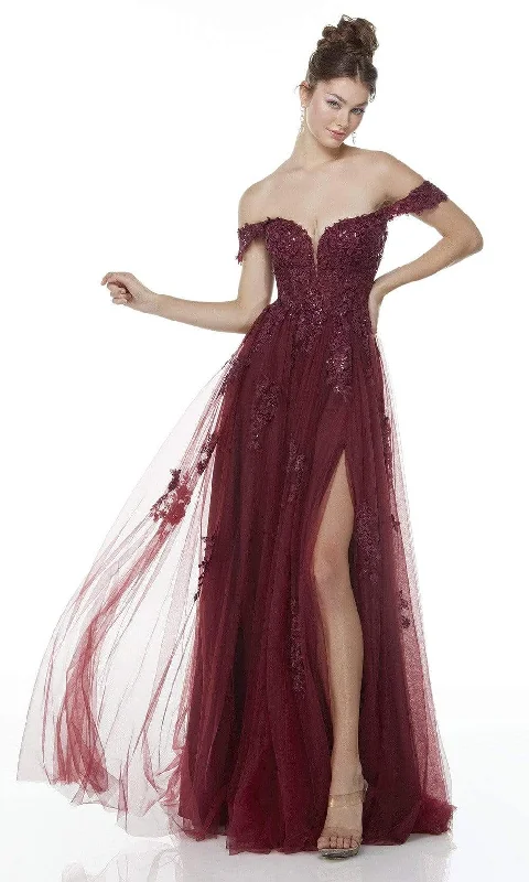 Alyce Paris - 61127 Lace Accented High Slit Gown Confident Women's High - fashion