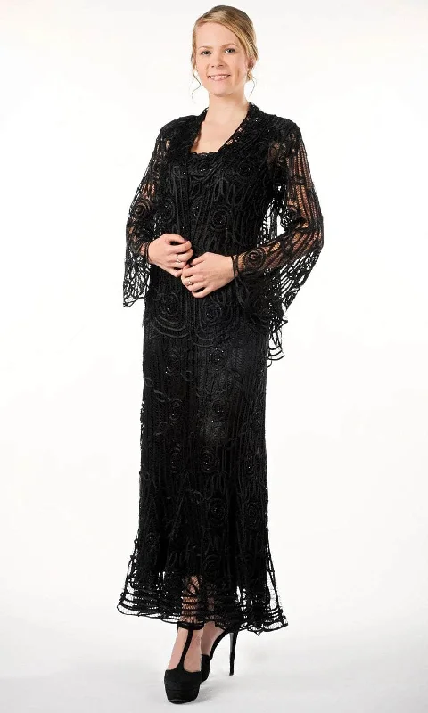 Soulmates C1068 - Beaded Silk Lace Collar Jacket With Godet Dress Set