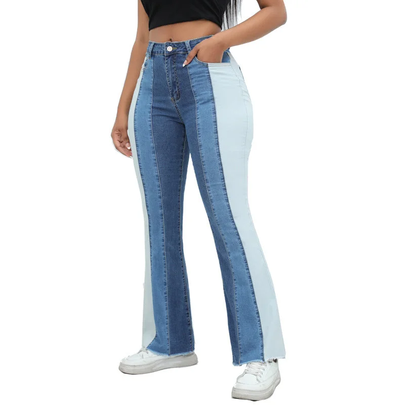 Stretch High Waist Color Block Flare Wide Leg Jeans Wholesale Womens Clothing Elegant Women's Stretch High Waist Color Block Flare Wide Leg Jeans Wholesale Womens Clothing Elegant Women's