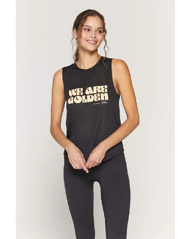 Spiritual Gangster Golden Active Muscle Tank - SU13611010 - Womens - Black