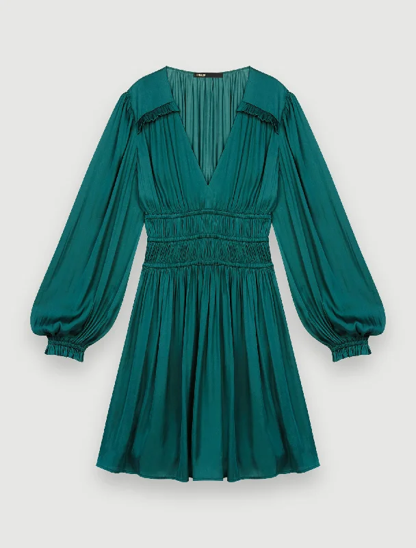 Maje Ruffled Satin Mini Green