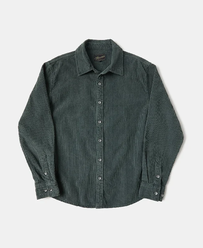 Regular Fit 11 Wale Corduroy Overshirt - Dark Green