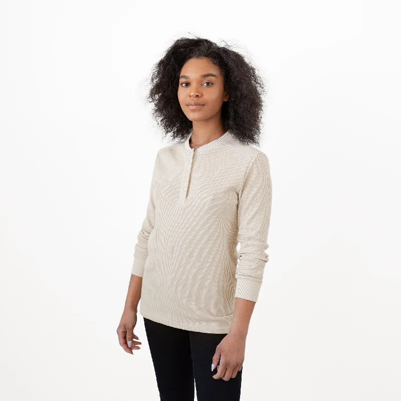 Women's Oatmeal Waffle Knit Henley