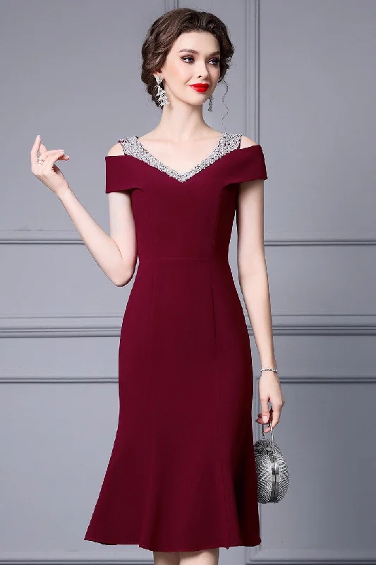 Cold Shoulder Fishtail Dress Youthful Women's Pop