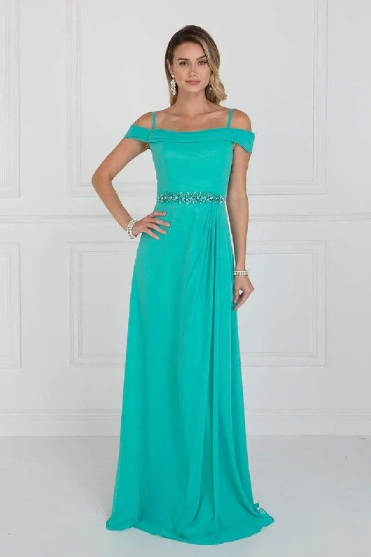 Elizabeth K - GL1522 Draped Cowl Back A-Line Chiffon Gown Refined Women's Velvet