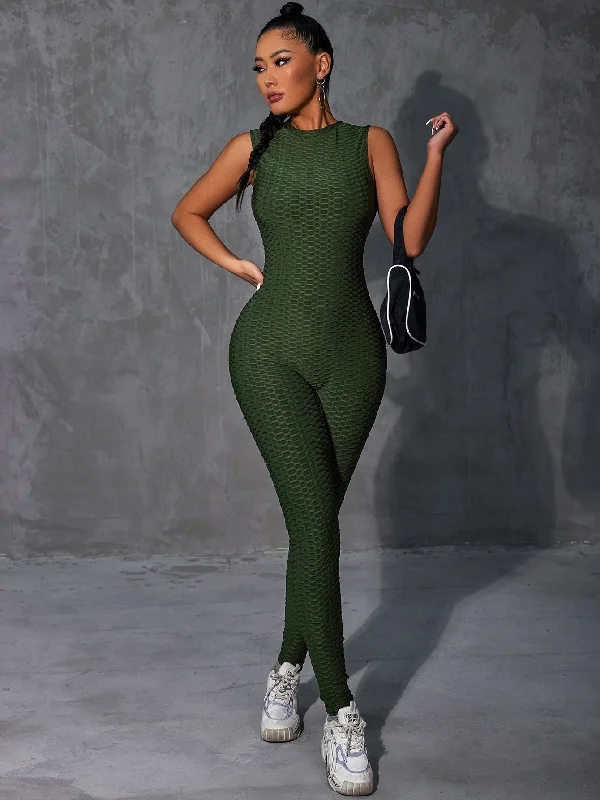 Casual Plain Sleeveless Round Neck High Waist Long Women Jumpsuit