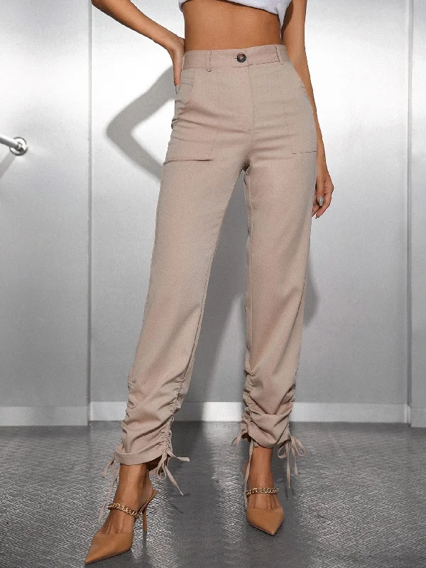 Elegant Plain Zipper High Waist Long Women Pants