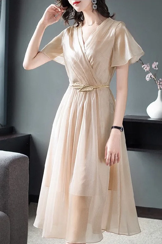 Shining Organza Gown W/ Gold Belt Modern Women's Tech