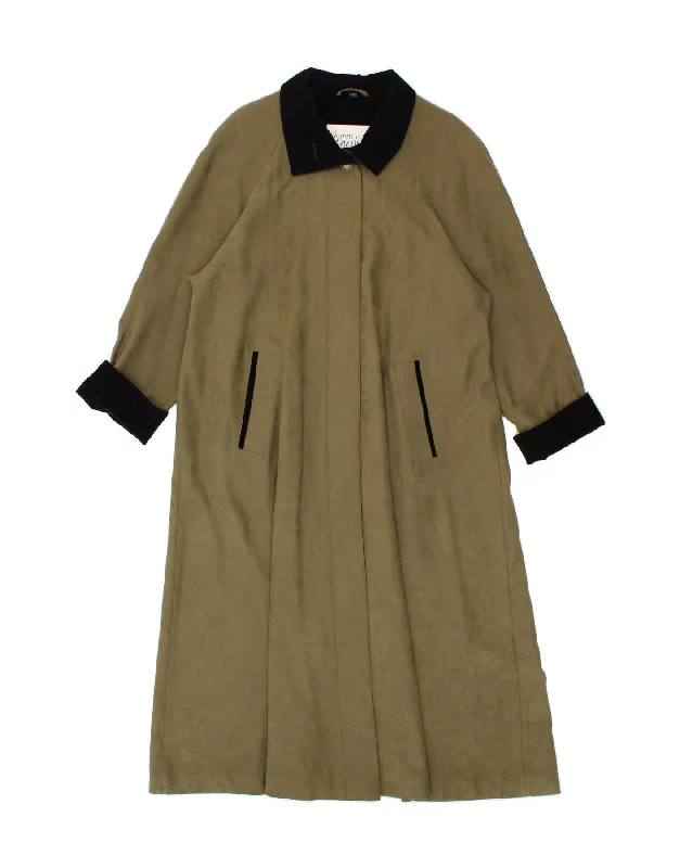 VINTAGE Womens Trench Coat UK 14 Medium Khaki Colourblock Polyester