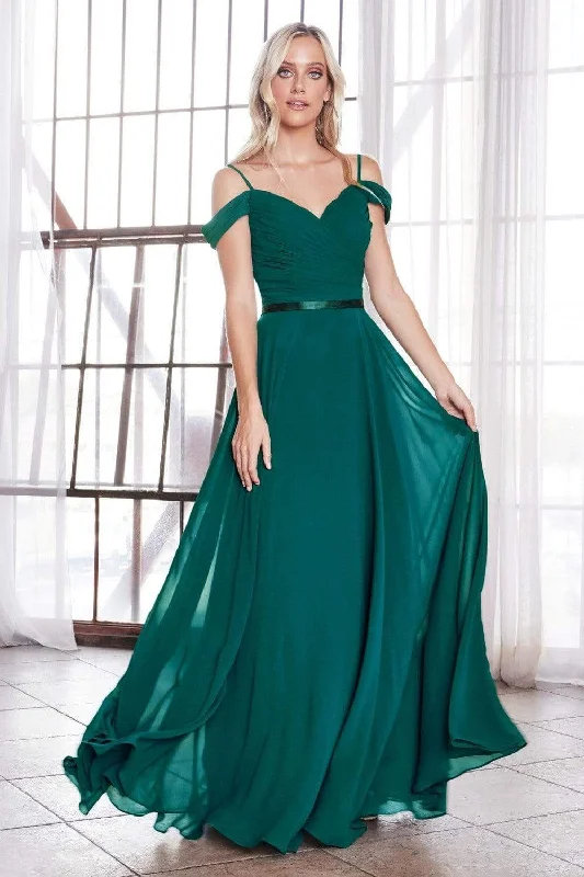 Cinderella Divine - CD0156 Off Shoulder Pleated Bodice Chiffon Dress Confident Women's Power Cinderella Divine - CD0156 Off Shoulder Pleated Bodice Chiffon Dress Confident Women's Power
