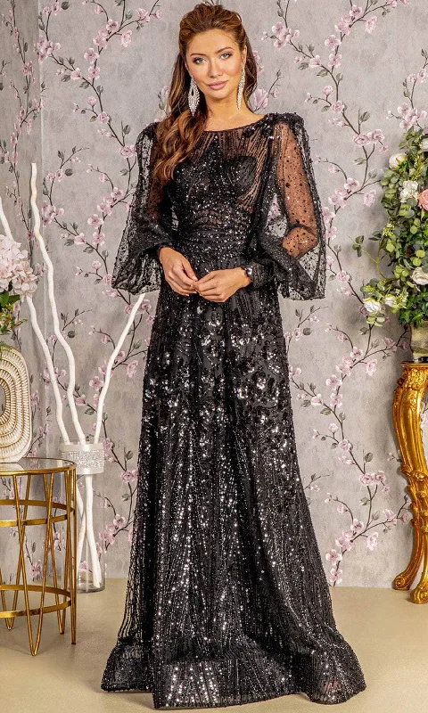 GLS by Gloria GL3497 - Illusion Puff Sleeves Evening Dress