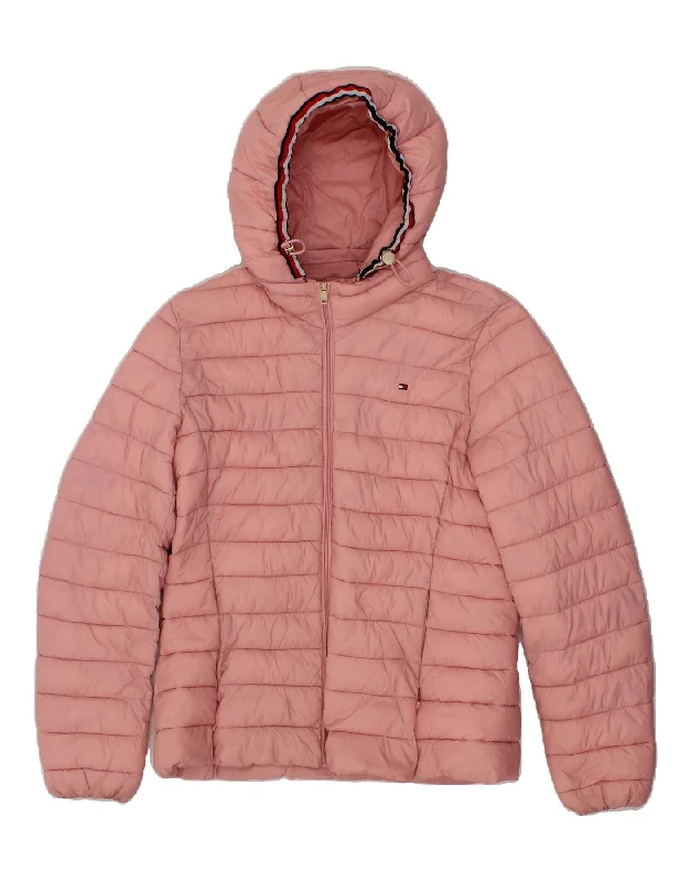 TOMMY HILFIGER Womens Hooded Padded Jacket UK 14 Medium Pink Nylon