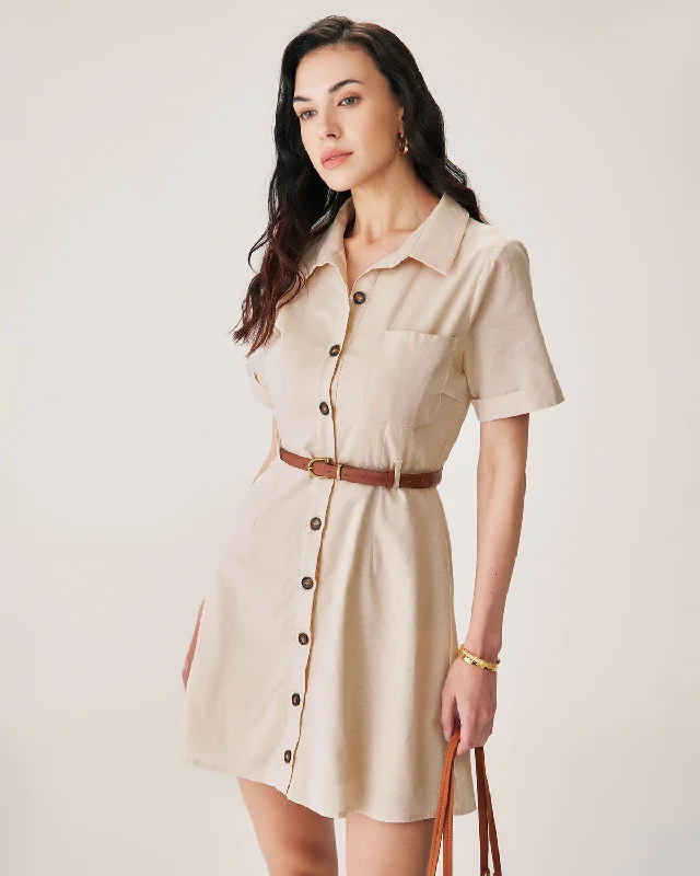 Apricot Collared Belted Mini Dress Business