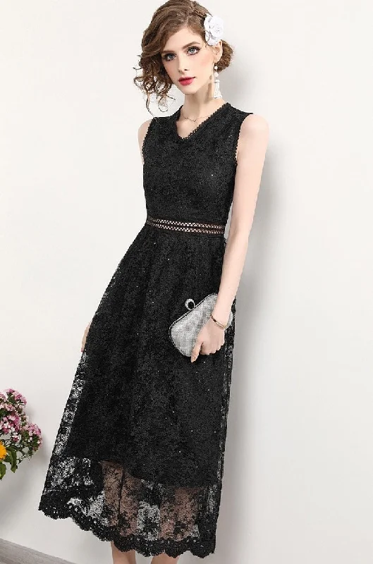Black Lace Maxi Dress Cool Women's Distressed