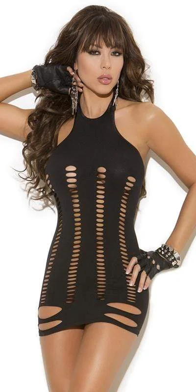 Sexy Big Mesh Hole Halterneck Tube Mini Dress