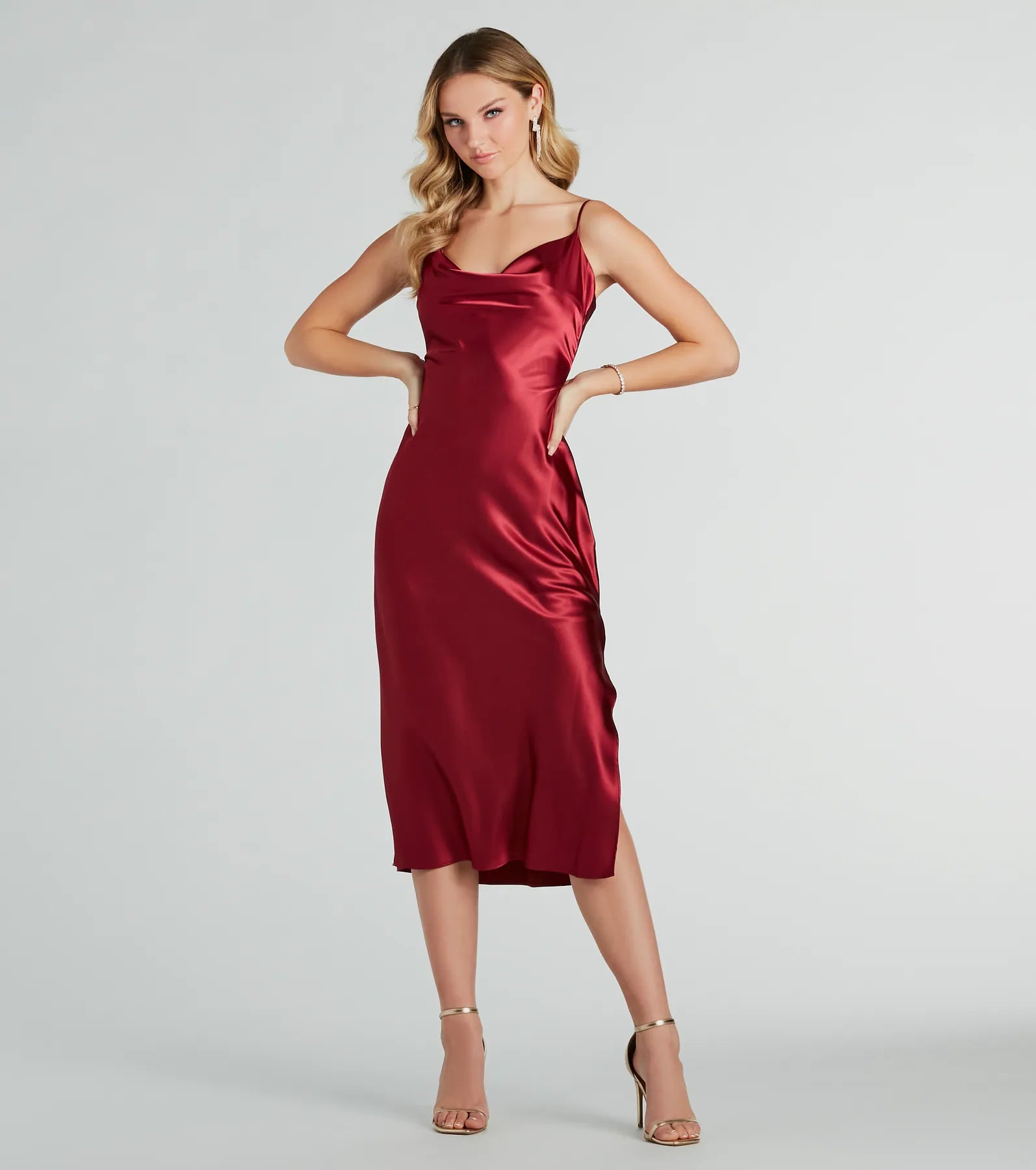 All The Elegance Satin Slip Midi Dress