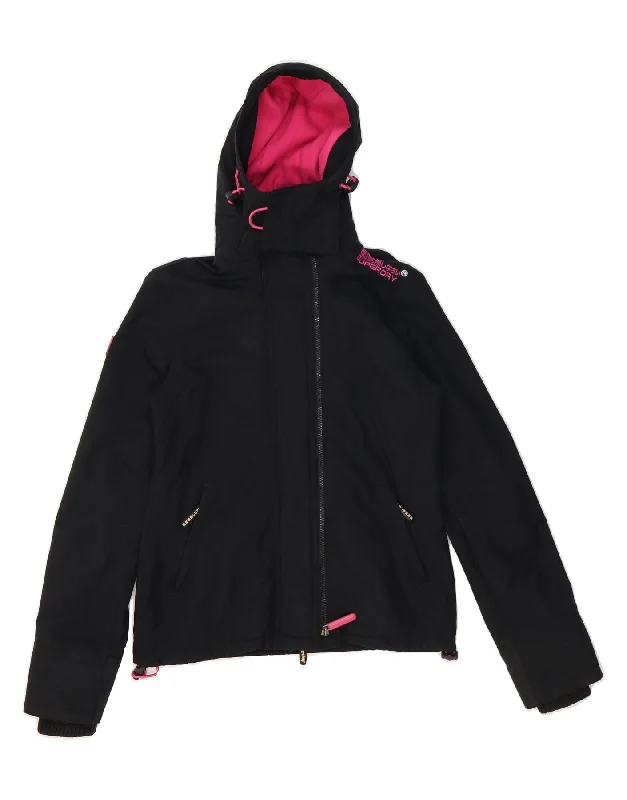 SUPERDRY Womens The Windcheater Hooded Windbreaker Jacket UK 6 XS Black