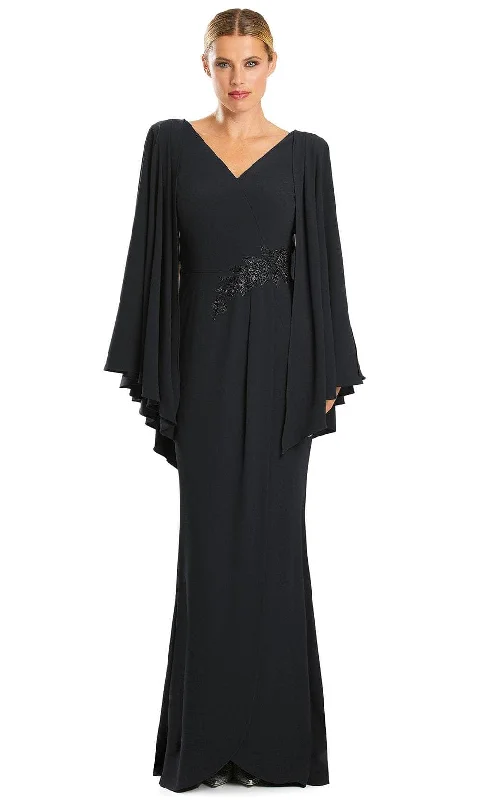 Alexander by Daymor 1854F23 - Pleated Cape Sleeve Column Long Dress