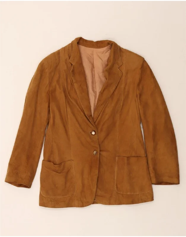 VINTAGE Womens Suede 2 Button Blazer Jacket UK 8 Small Brown