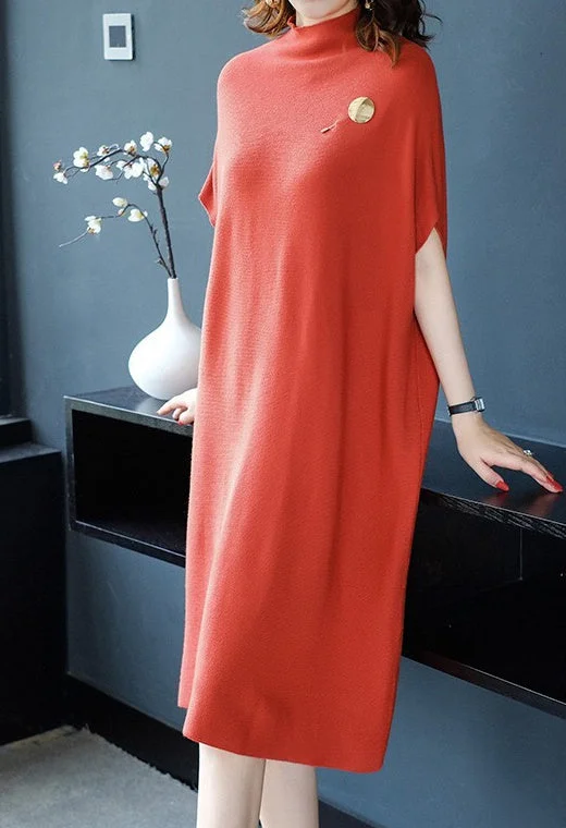 Oversized Sweater Dress W/ Brooch Minimalist Women's Casual