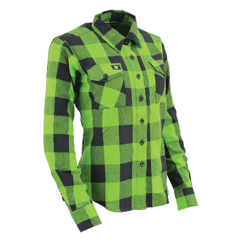 Milwaukee Leather MNG21606 Women's Lime Green and Black Long Sleeve Cotton Casual Flannel Shirt