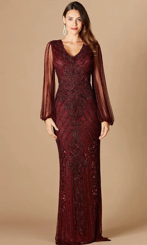 Lara Dresses 29369 - Bishop Sheer Sleeves Beaded Long Dress