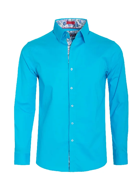 Turquoise Solid Cotton-Stretch L/S Shirt (4030)